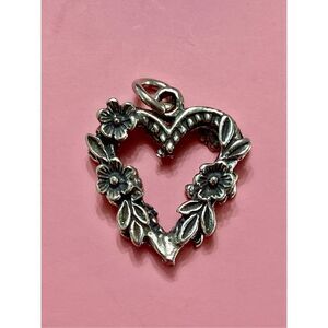 Floral Garland Heart Sterling Silver Jewelry Charm  #valentine #heart